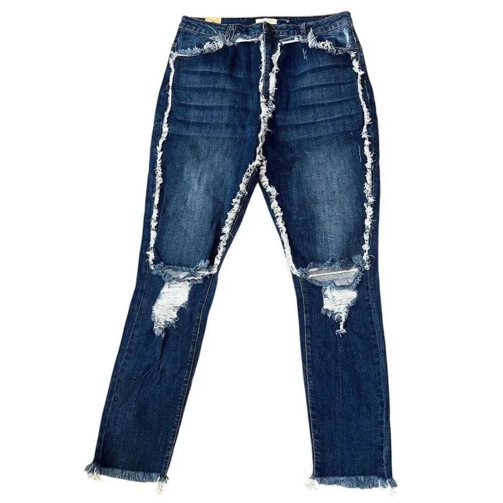 Aphrodite Womens 3XL Blue Distressed Blue Jeans Stretch Frayed Hem 38x30 NWT